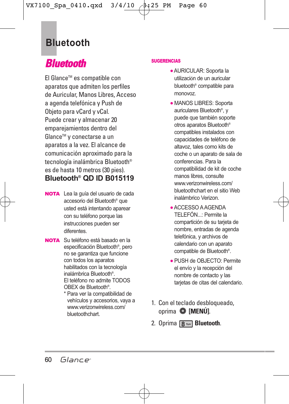 Bbllu ue etto oo otth h, Bluetooth | LG LGVX7100 User Manual | Page 187 / 260