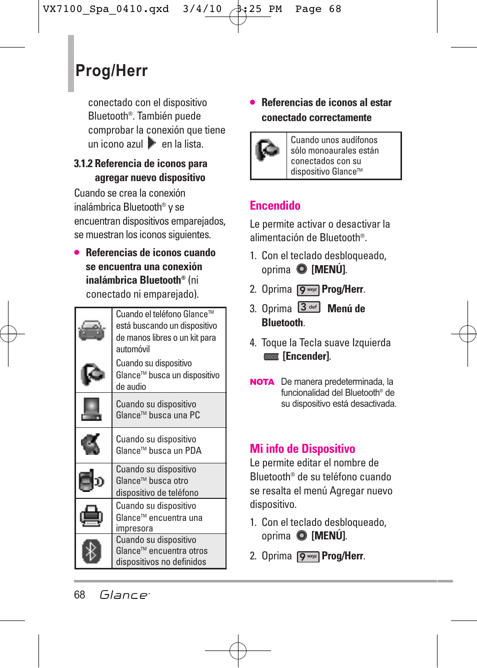 Prog/herr, Encendido, Mi info de dispositivo | LG LGVX7100 User Manual | Page 195 / 260