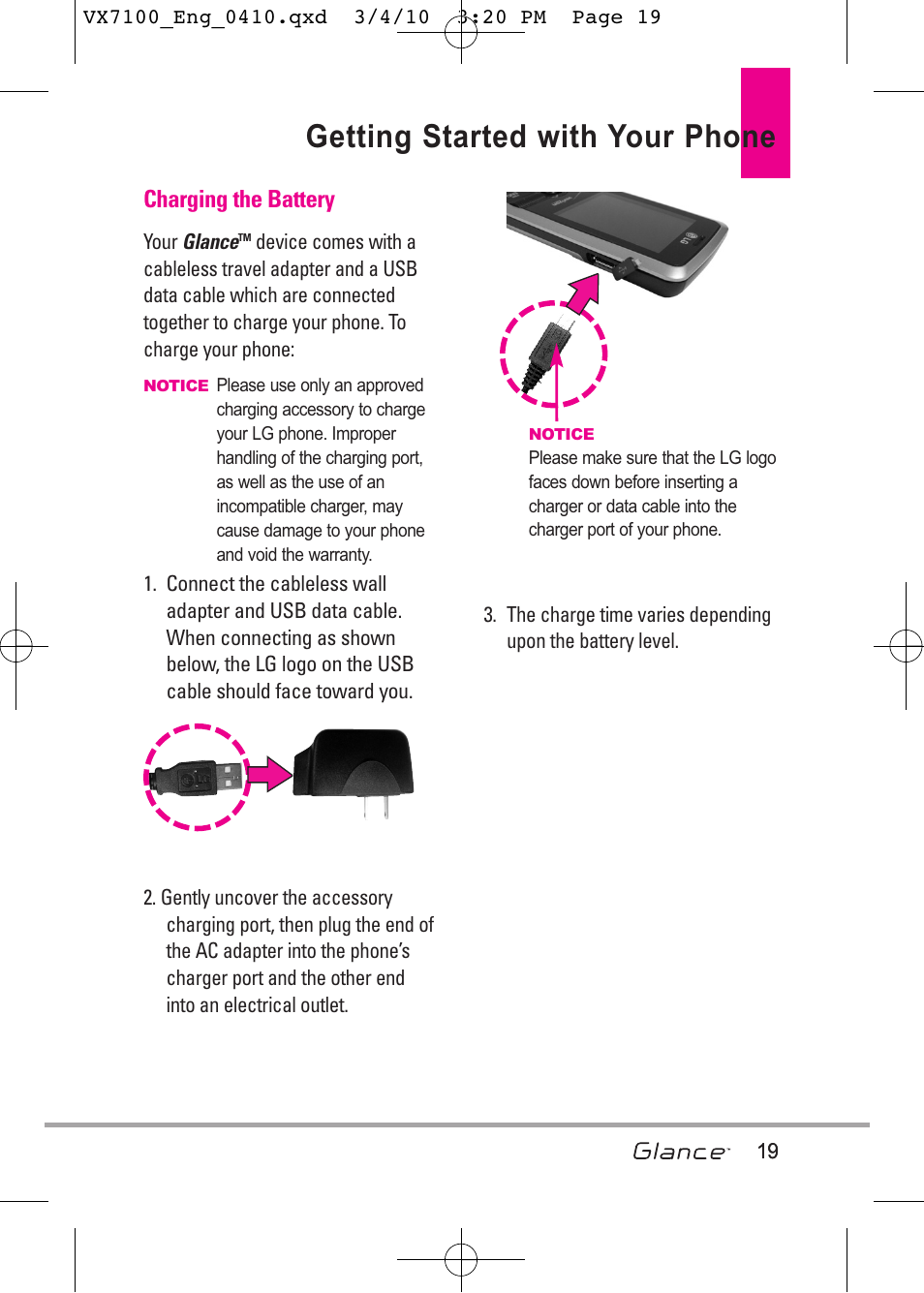 Getting started with your phone | LG LGVX7100 User Manual | Page 21 / 260