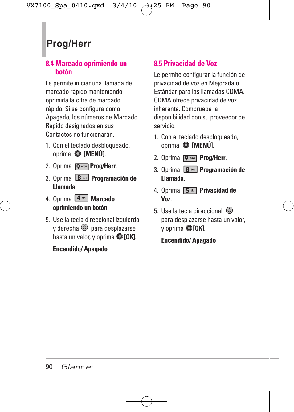 Prog/herr | LG LGVX7100 User Manual | Page 217 / 260