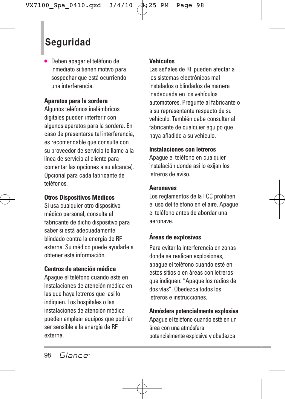 Seguridad | LG LGVX7100 User Manual | Page 225 / 260