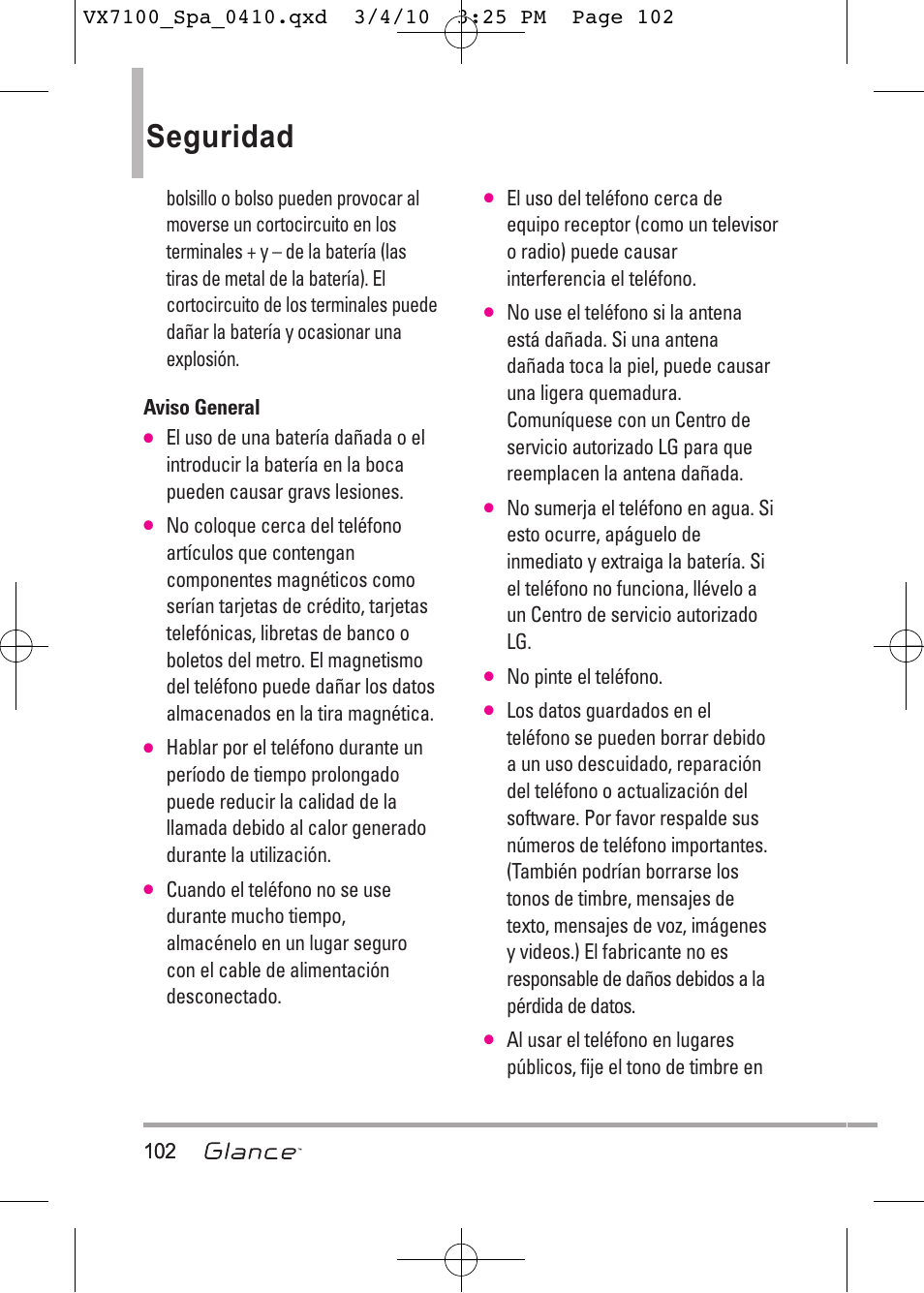 Seguridad | LG LGVX7100 User Manual | Page 229 / 260