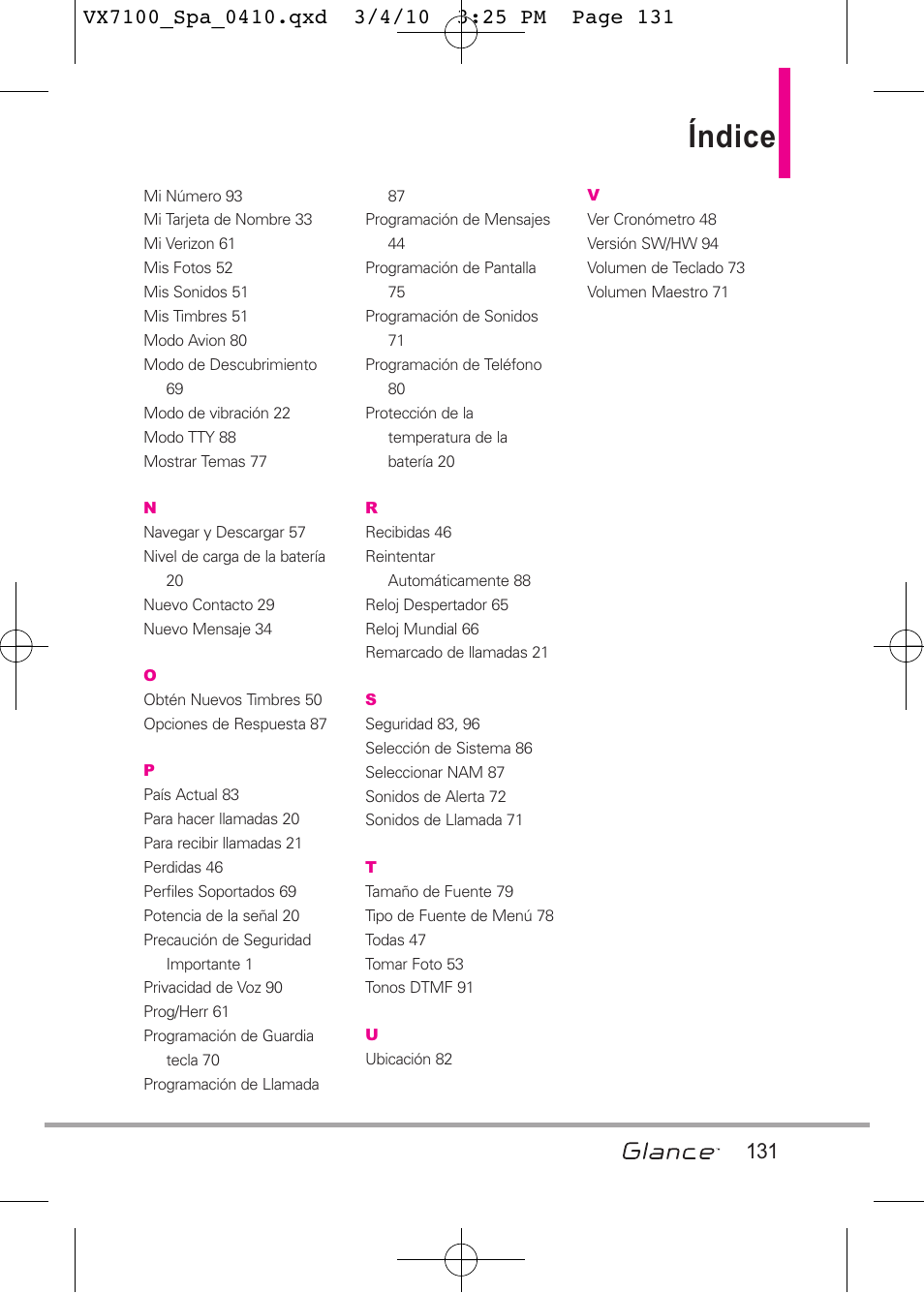 Índice | LG LGVX7100 User Manual | Page 258 / 260