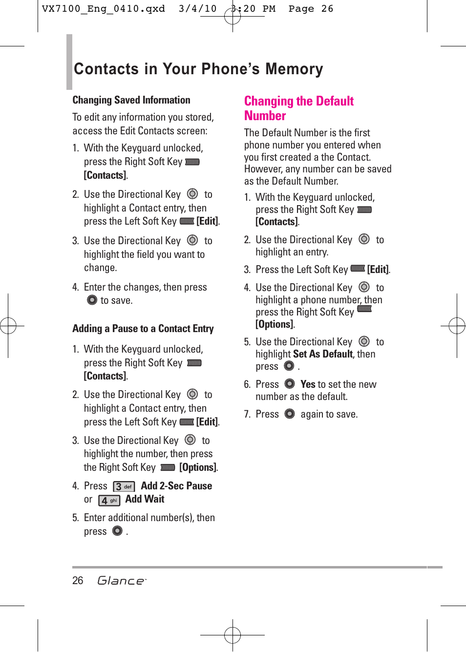 Changing the default number | LG LGVX7100 User Manual | Page 28 / 260