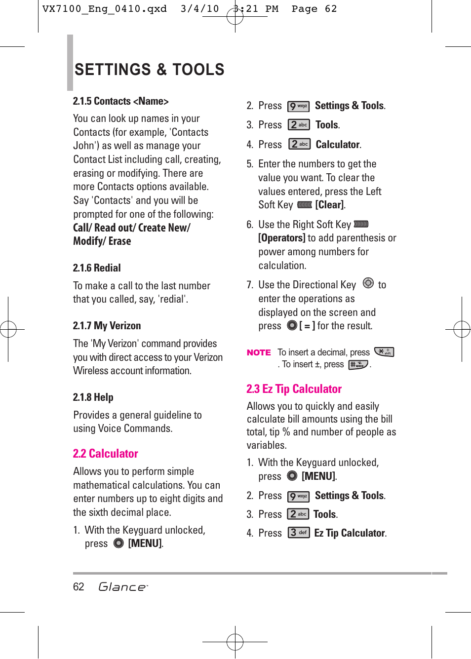 Settings & tools | LG LGVX7100 User Manual | Page 64 / 260