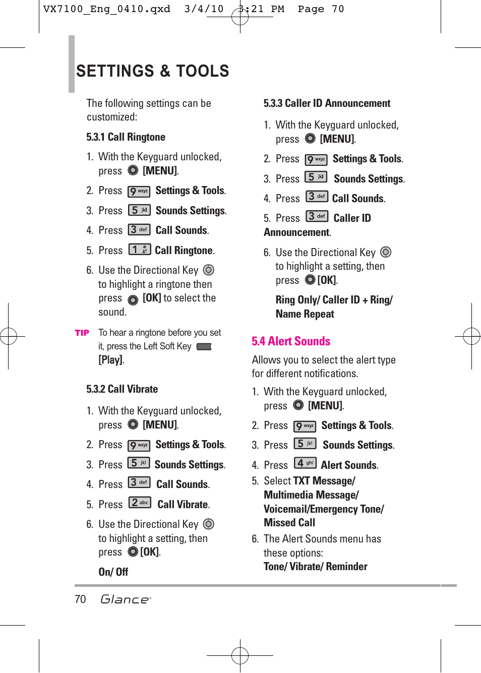 Settings & tools | LG LGVX7100 User Manual | Page 72 / 260