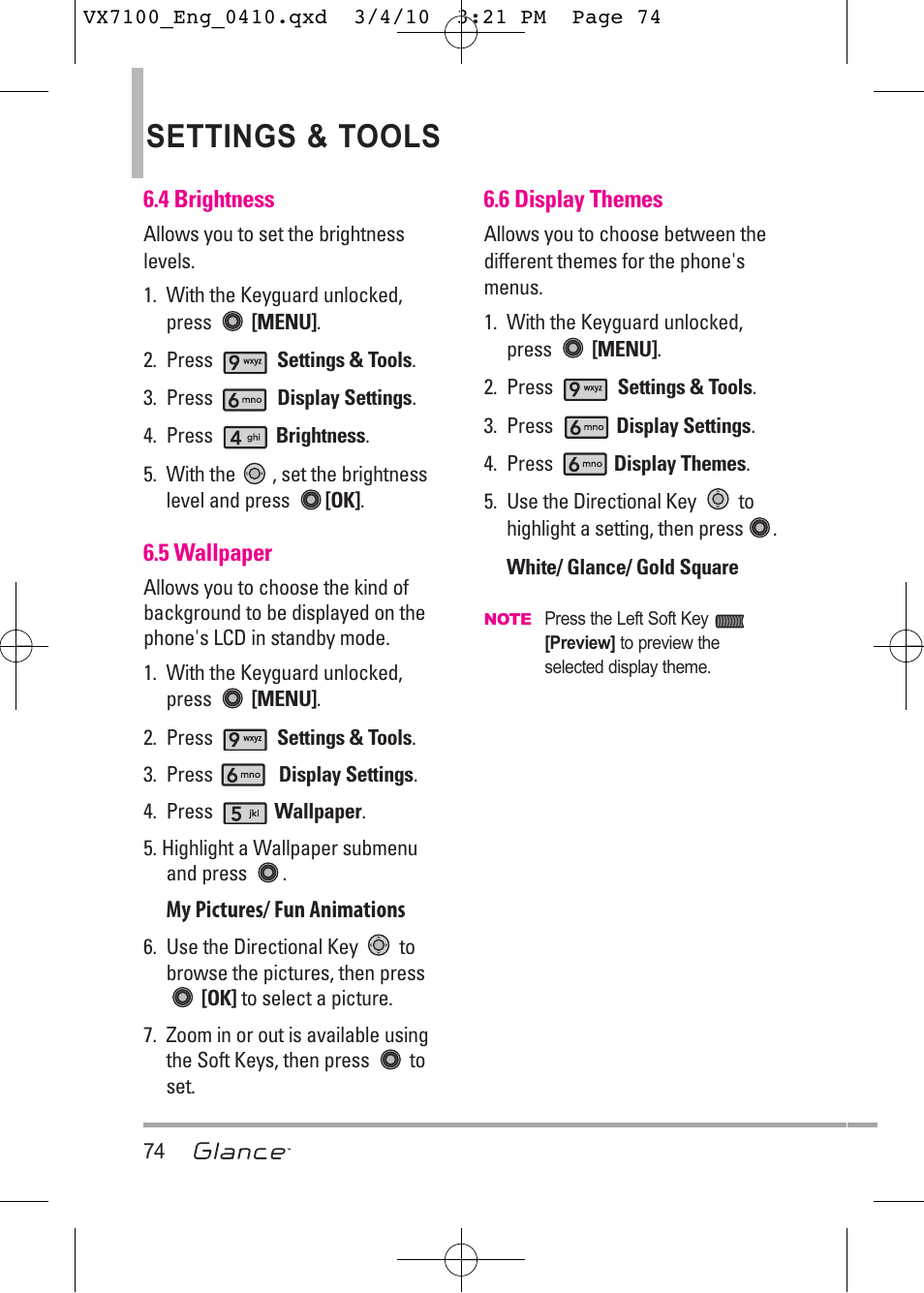 Settings & tools | LG LGVX7100 User Manual | Page 76 / 260