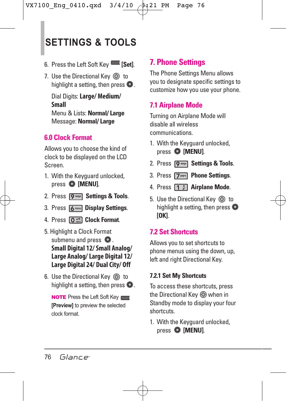 Settings & tools, Phone settings | LG LGVX7100 User Manual | Page 78 / 260