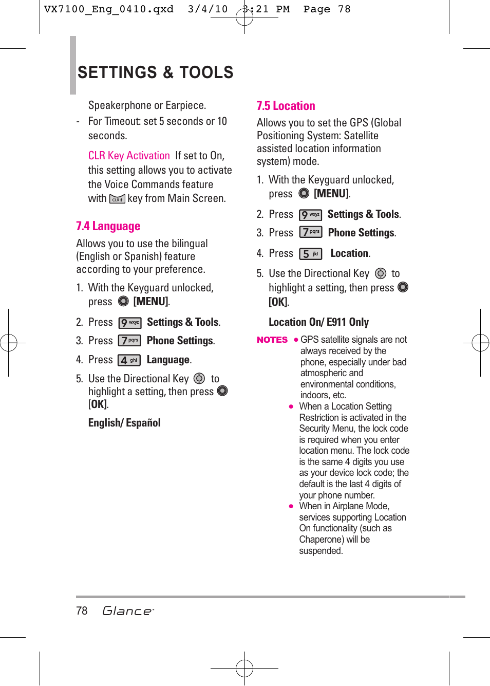 Settings & tools | LG LGVX7100 User Manual | Page 80 / 260