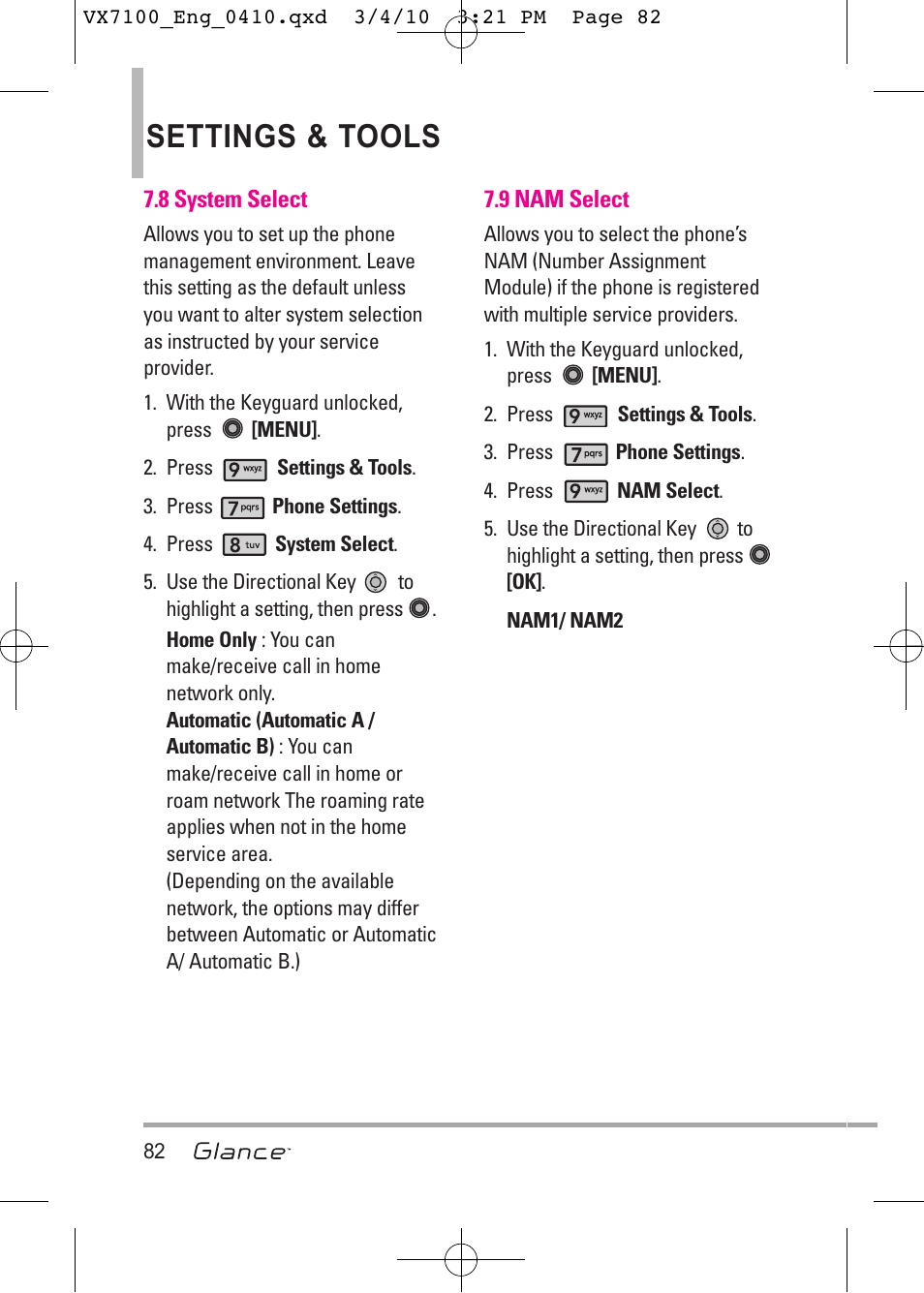 Settings & tools | LG LGVX7100 User Manual | Page 84 / 260