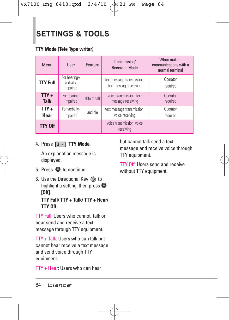 Settings & tools | LG LGVX7100 User Manual | Page 86 / 260