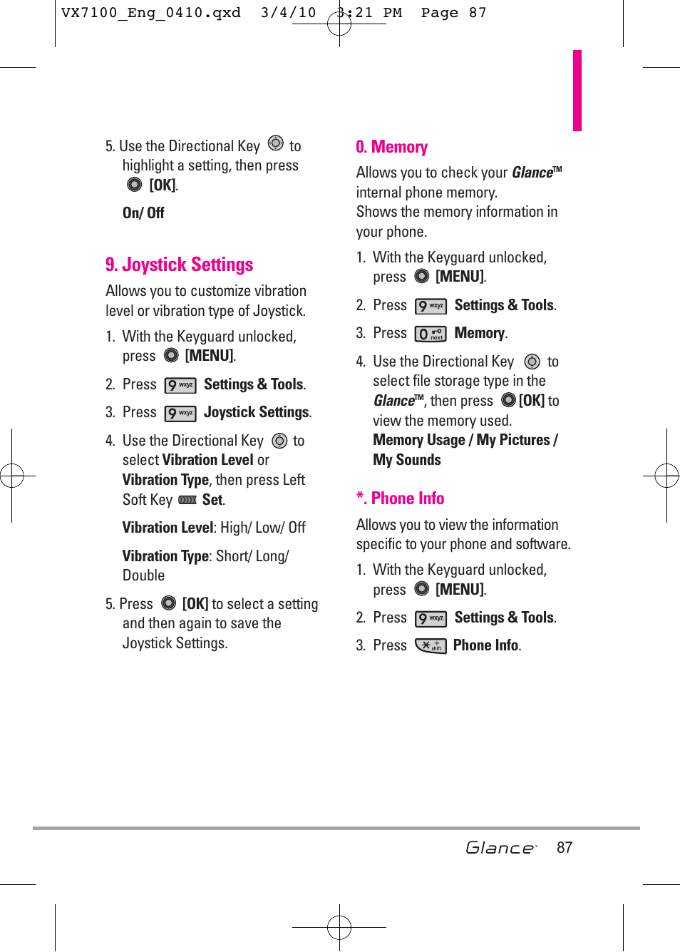 Joystick settings | LG LGVX7100 User Manual | Page 89 / 260