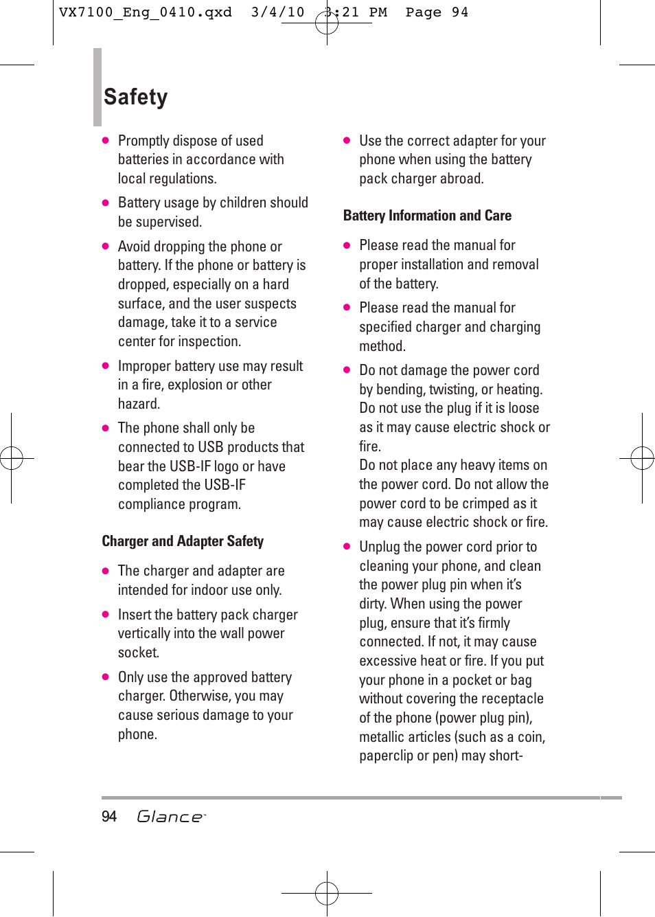 Safety | LG LGVX7100 User Manual | Page 96 / 260