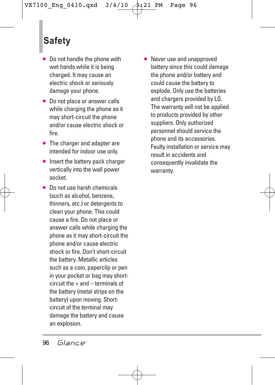 Safety | LG LGVX7100 User Manual | Page 98 / 260