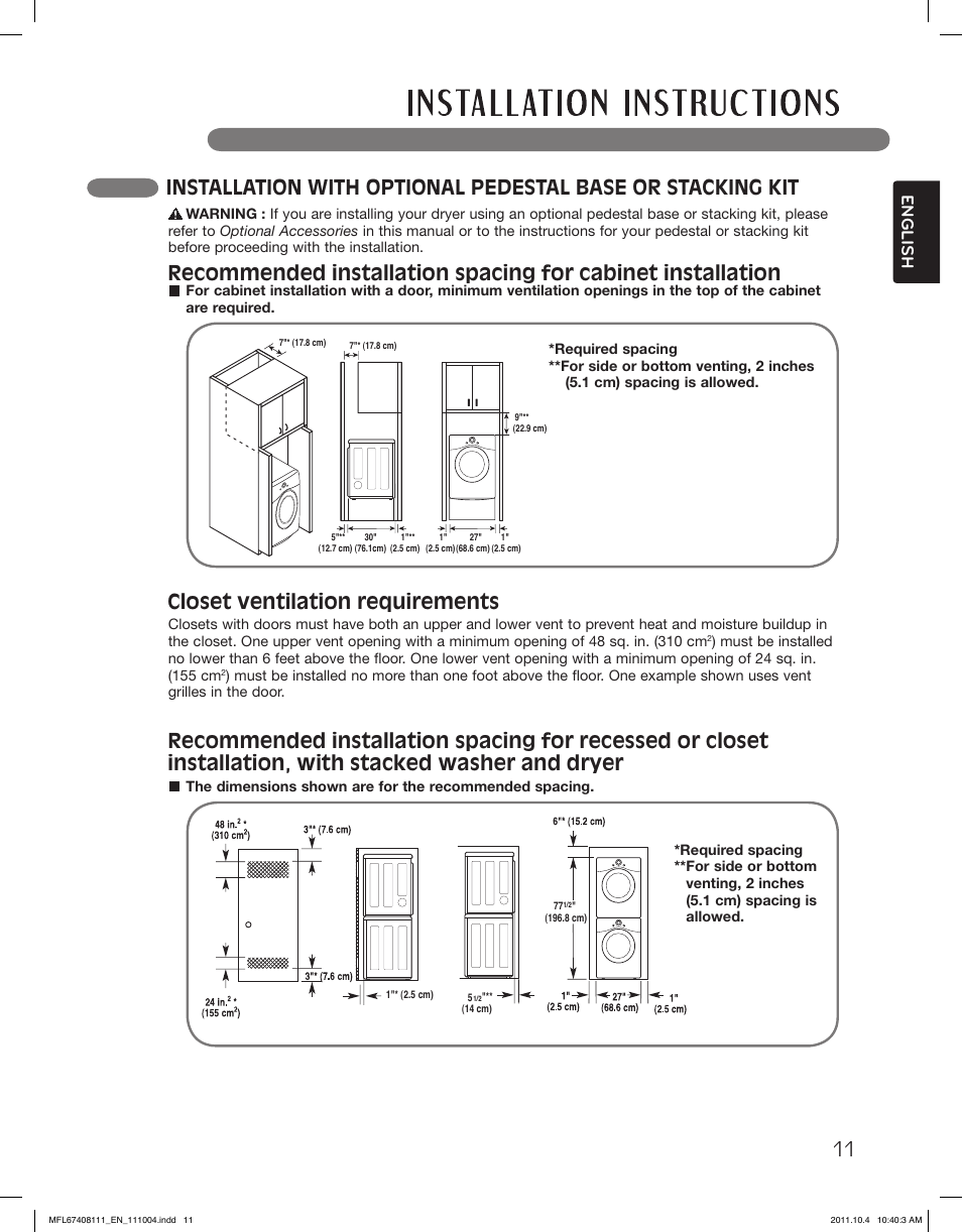English | LG DLEX2650W User Manual | Page 11 / 100