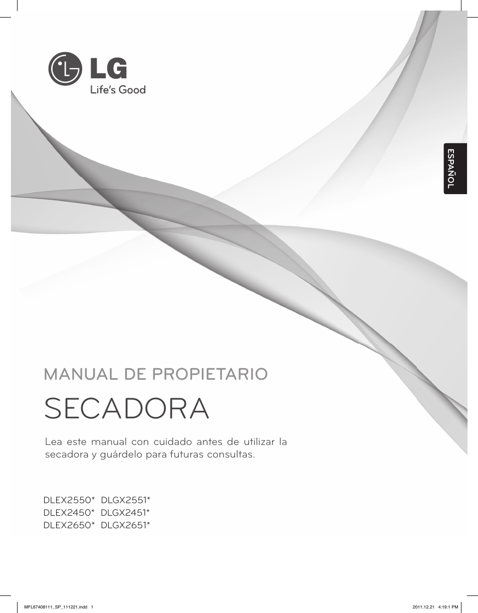 Secadora, Manual de propietario | LG DLEX2650W User Manual | Page 49 / 100