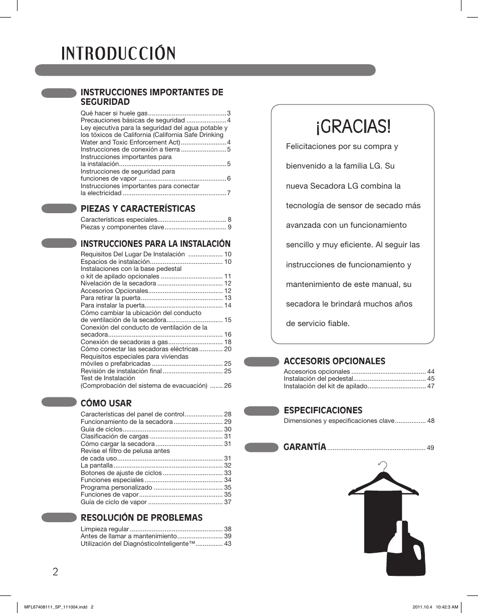 Gracias | LG DLEX2650W User Manual | Page 50 / 100