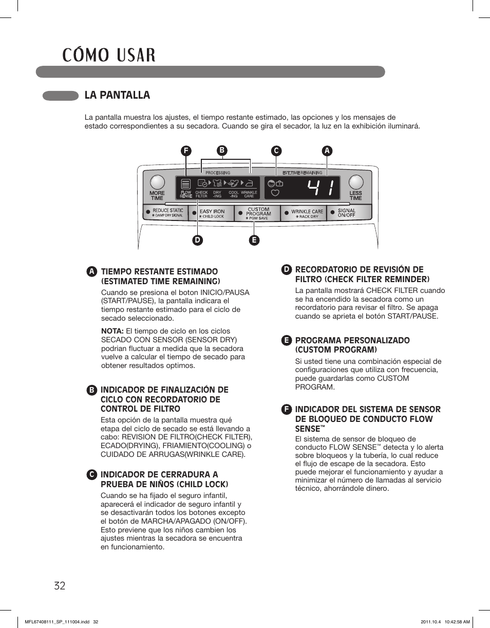 La pantalla | LG DLEX2650W User Manual | Page 80 / 100