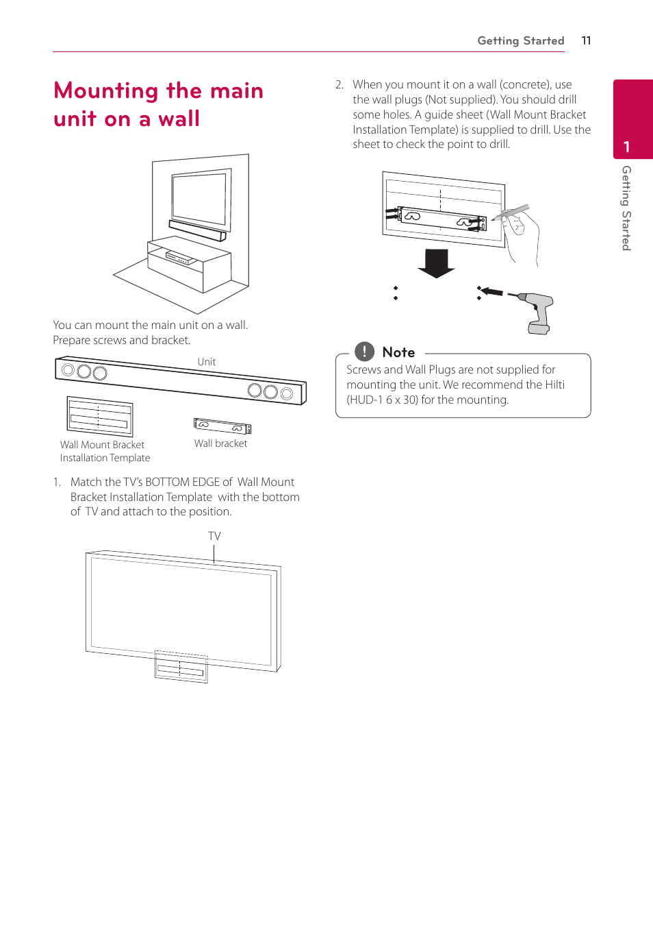 Mounting the main unit on a wall | LG NB3730A User Manual | Page 11 / 66