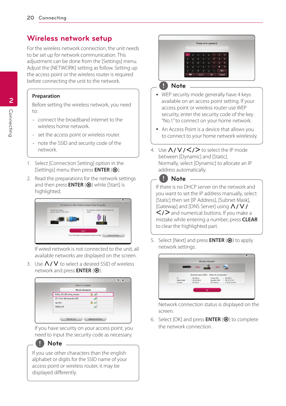 Wireless network setup | LG NB3730A User Manual | Page 20 / 66