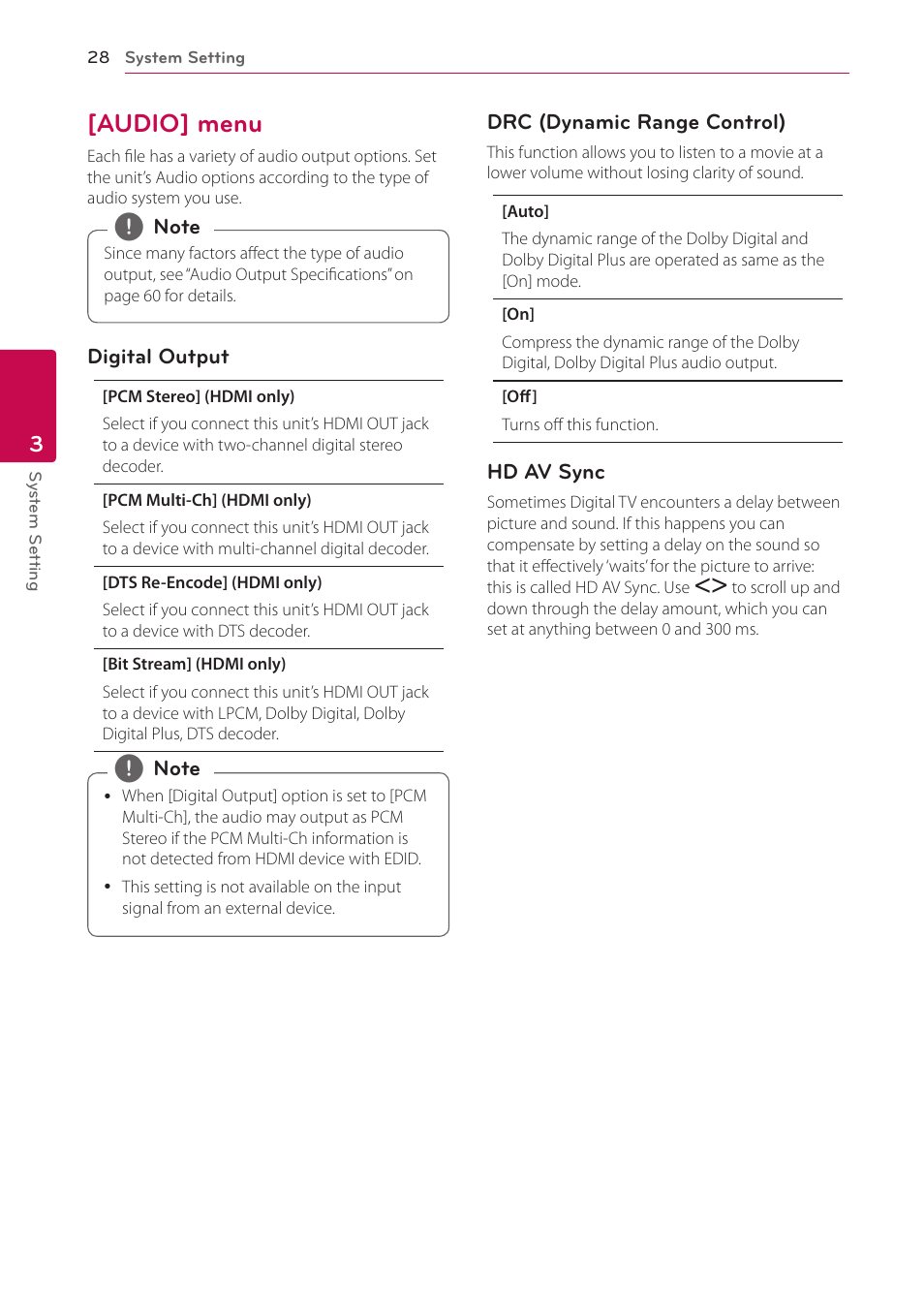Audio] menu | LG NB3730A User Manual | Page 28 / 66
