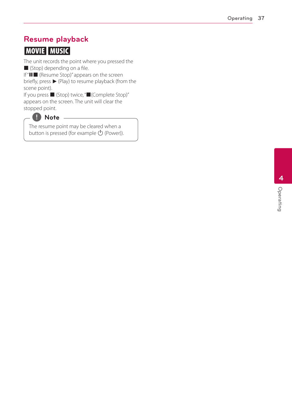 Resume playback, Resume playback yu | LG NB3730A User Manual | Page 37 / 66