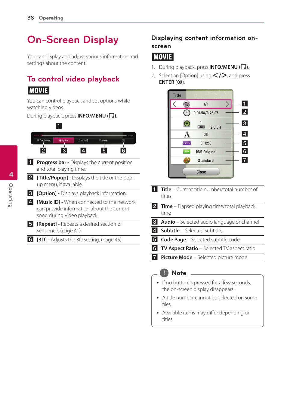 On-screen display, To control video playback | LG NB3730A User Manual | Page 38 / 66