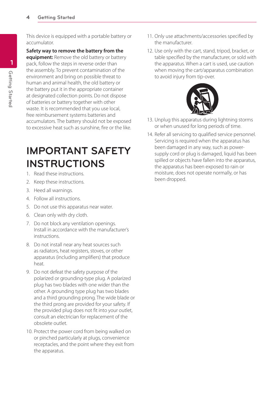 Important safety instructions | LG NB3730A User Manual | Page 4 / 66