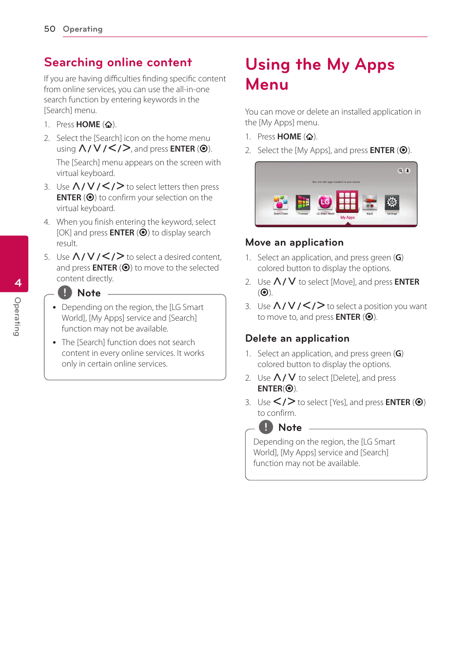 Searching online content, Using the my apps menu | LG NB3730A User Manual | Page 50 / 66