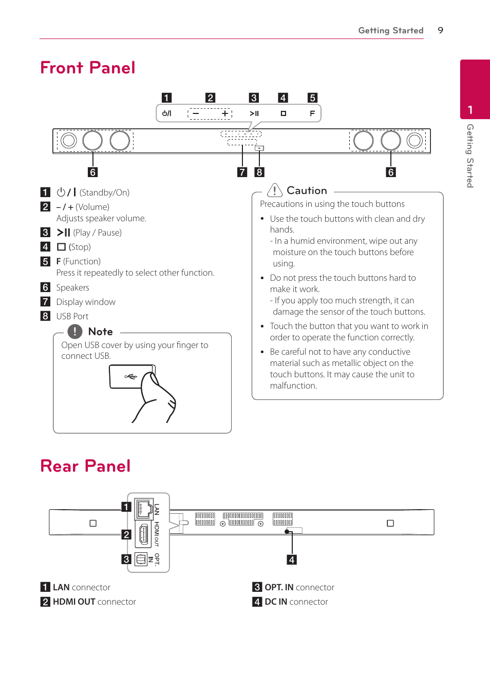 Front panel, Rear panel | LG NB3730A User Manual | Page 9 / 66