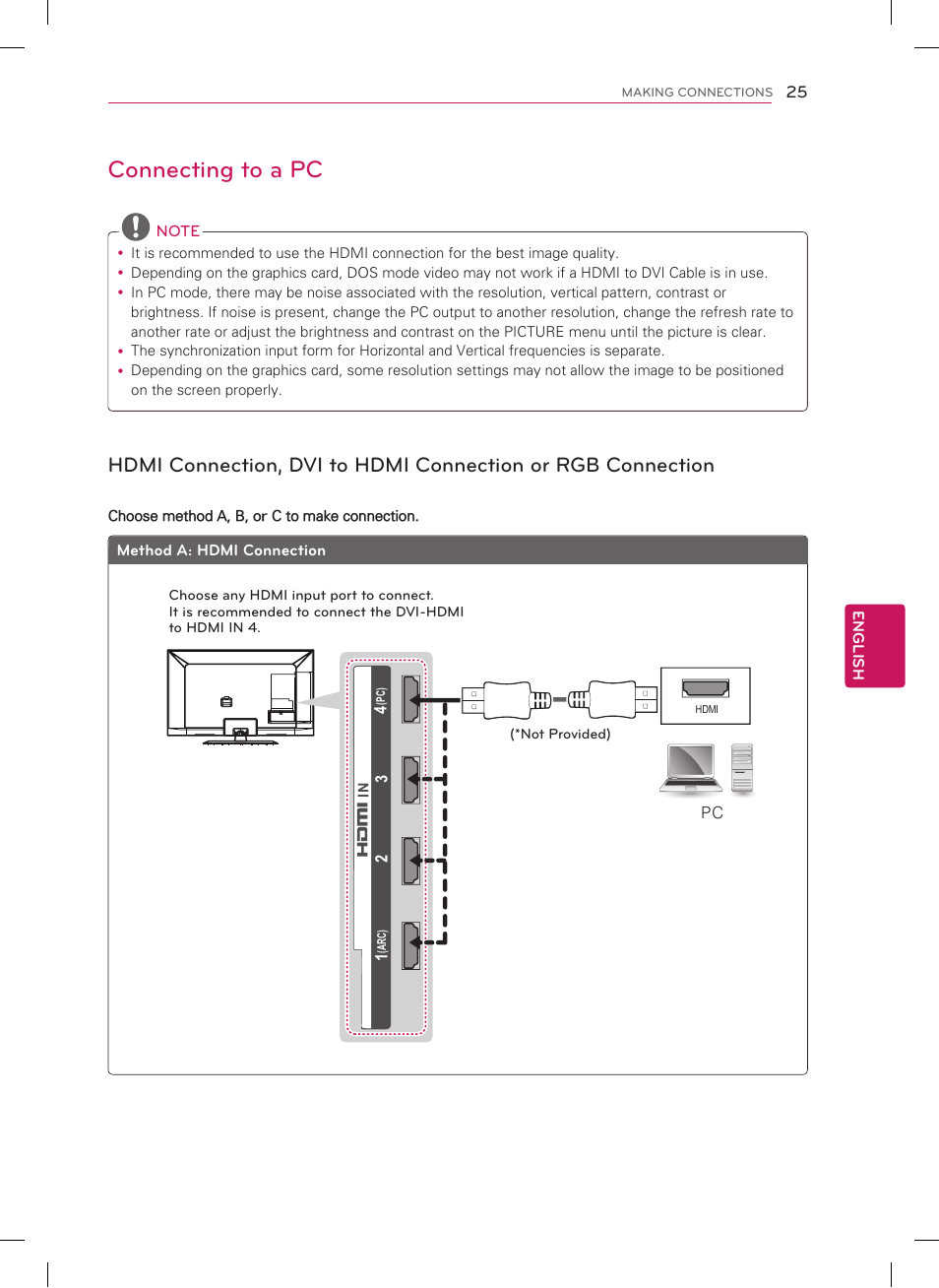 Connecting to a pc | LG 65LM6200 User Manual | Page 25 / 40