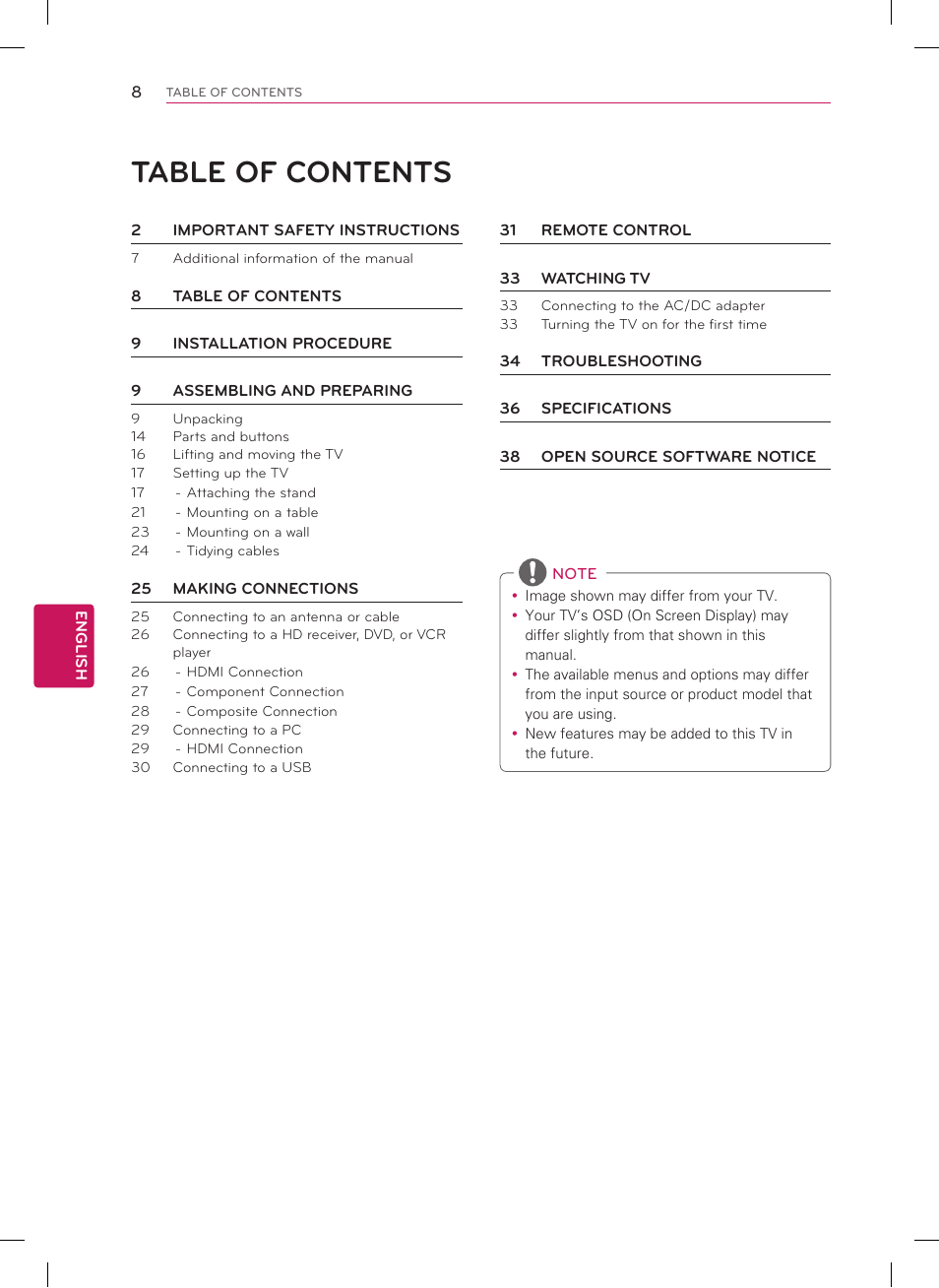 LG 32LS3400 User Manual | Page 8 / 40