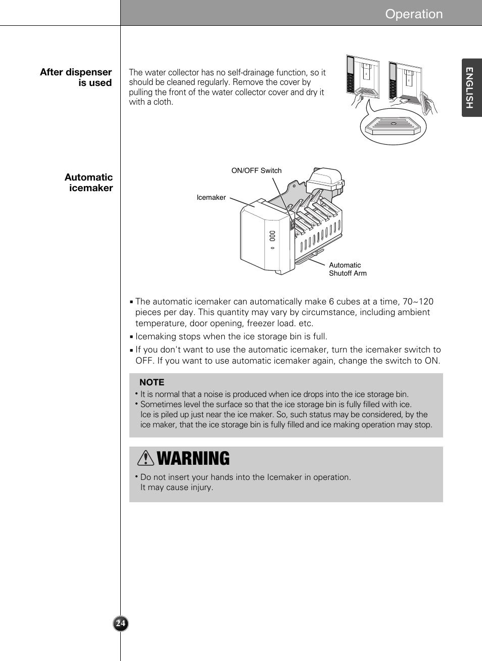 Warning, Operation | LG LSC24971ST User Manual | Page 24 / 43