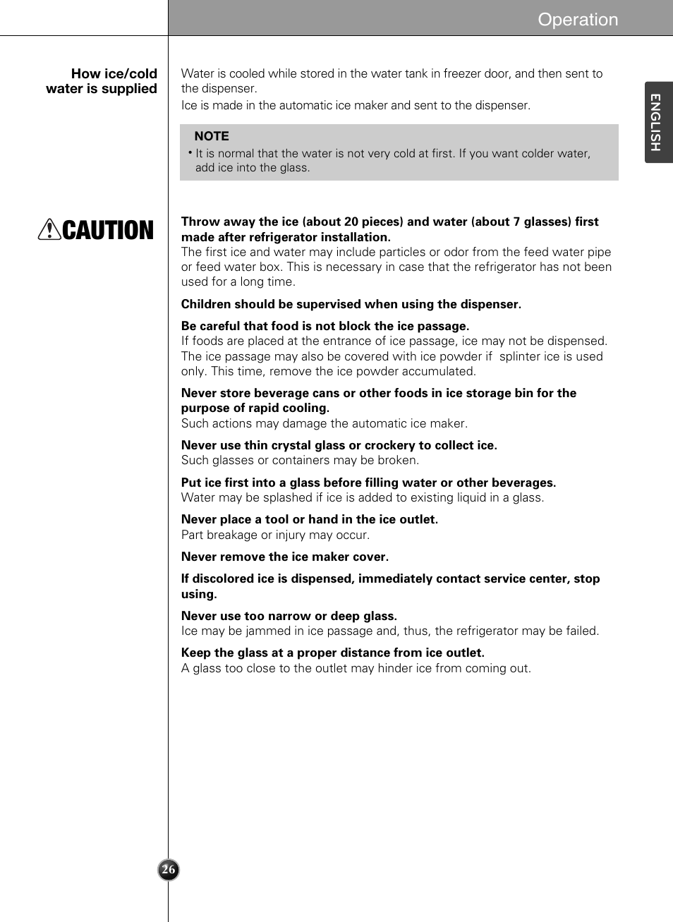 Caution, Operation | LG LSC24971ST User Manual | Page 26 / 43