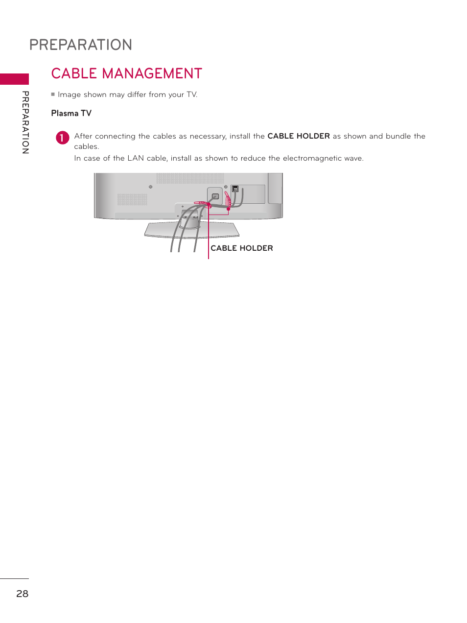 Preparation, Cable management | LG 32LD550 User Manual | Page 28 / 204