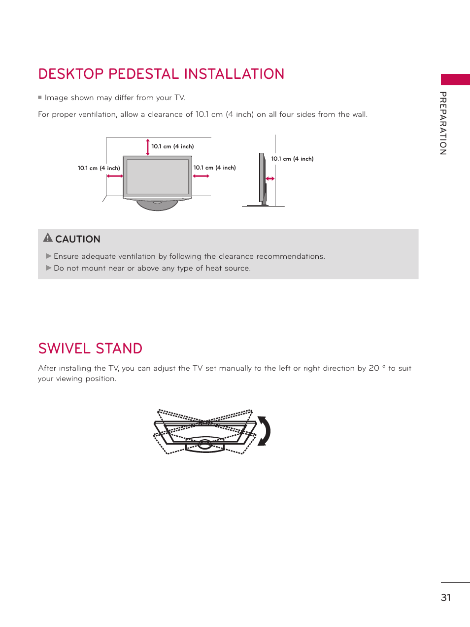 Desktop pedestal installation swivel stand | LG 32LD550 User Manual | Page 31 / 204