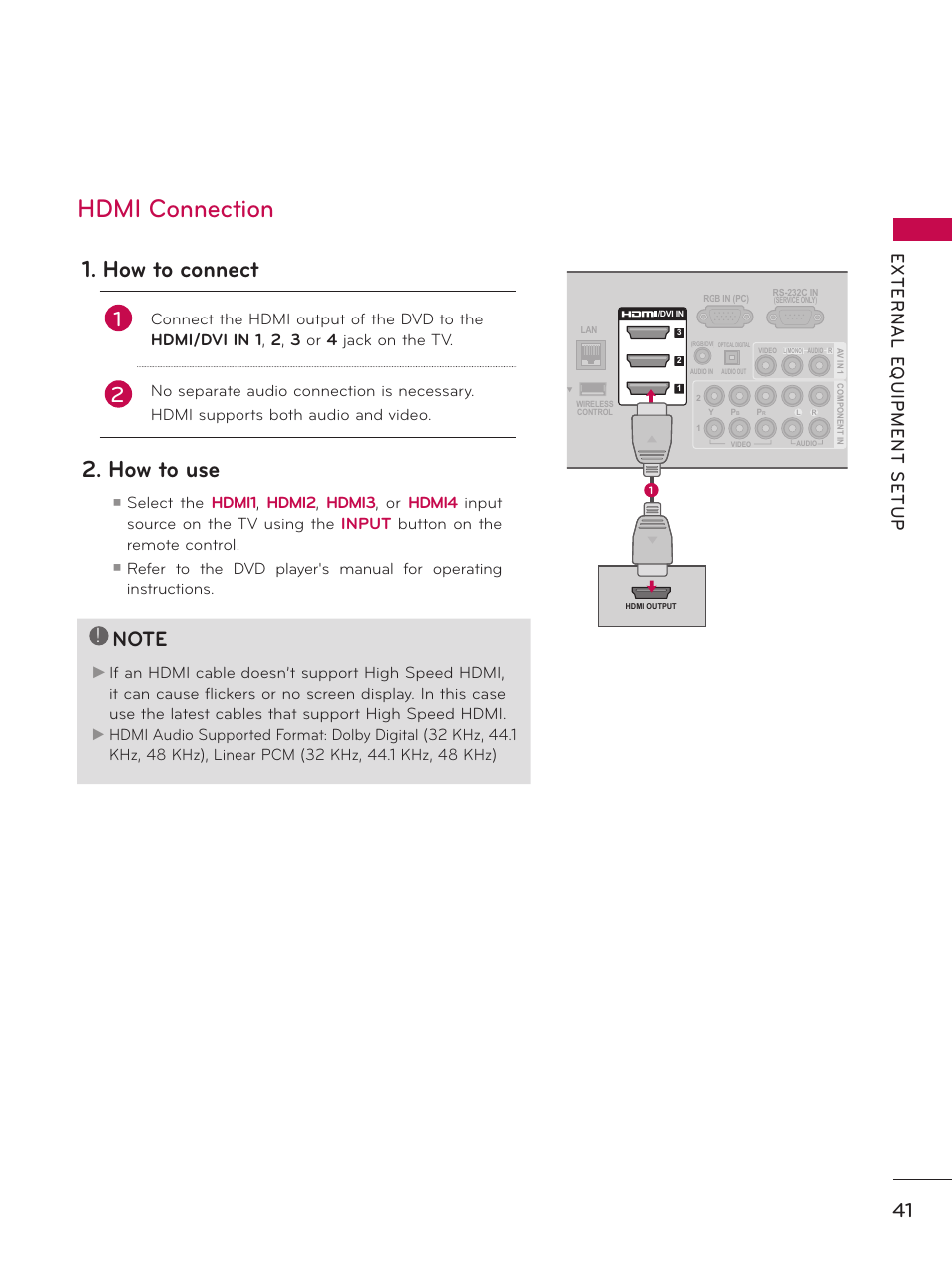 Hdmi connection, How to connect, How to use | LG 32LD550 User Manual | Page 41 / 204