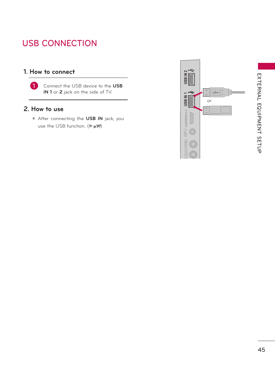 Usb connection, How to connect, How to use | LG 32LD550 User Manual | Page 45 / 204