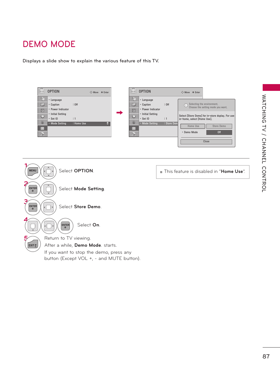 Demo mode | LG 32LD550 User Manual | Page 87 / 204