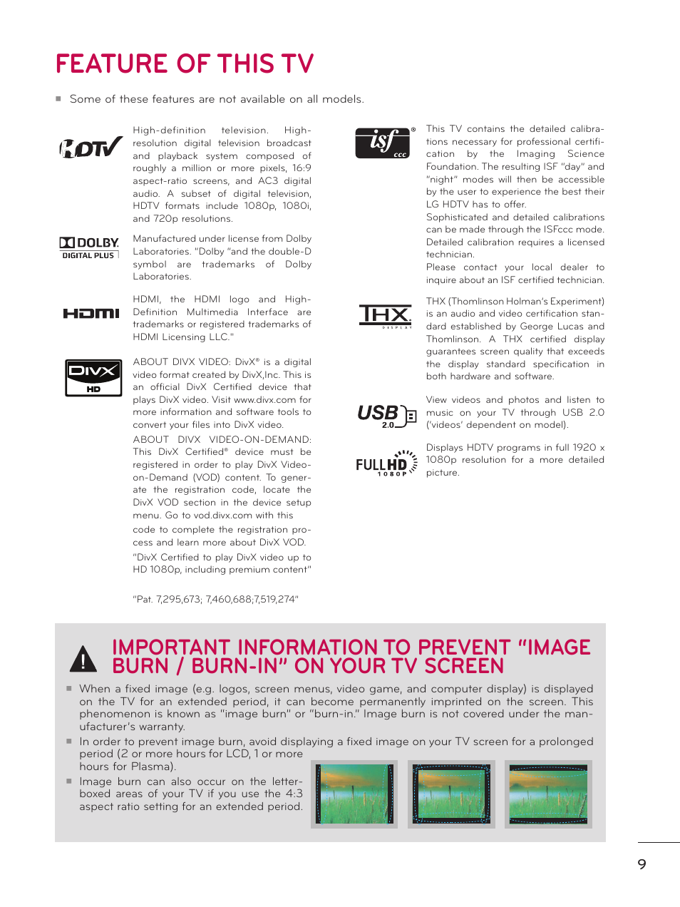 Feature of this tv | LG 32LD550 User Manual | Page 9 / 204