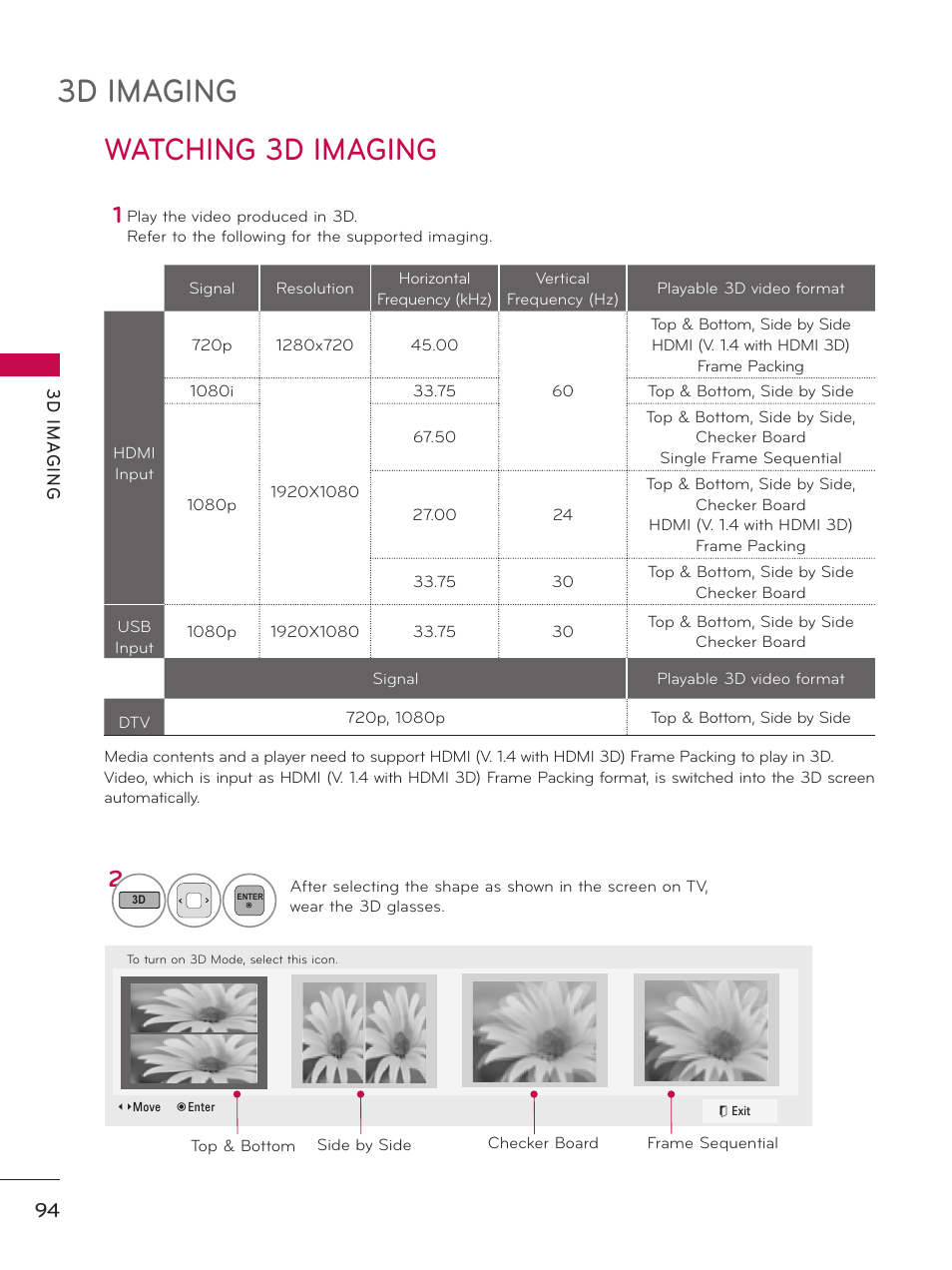 3d imaging, Watching 3d imaging | LG 32LD550 User Manual | Page 94 / 204