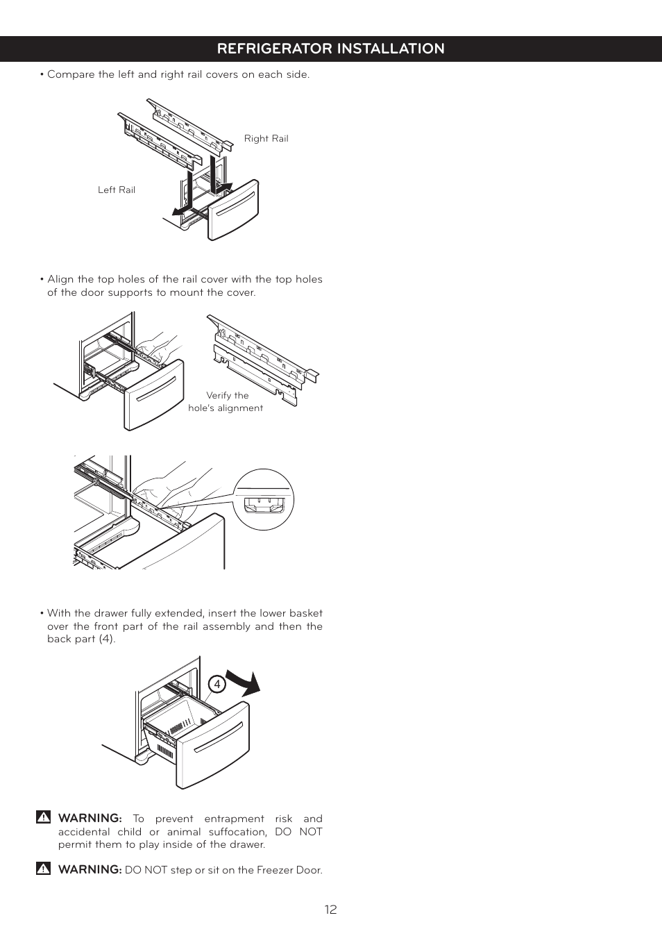 Refrigerator installation | LG LBC20514SW User Manual | Page 13 / 35