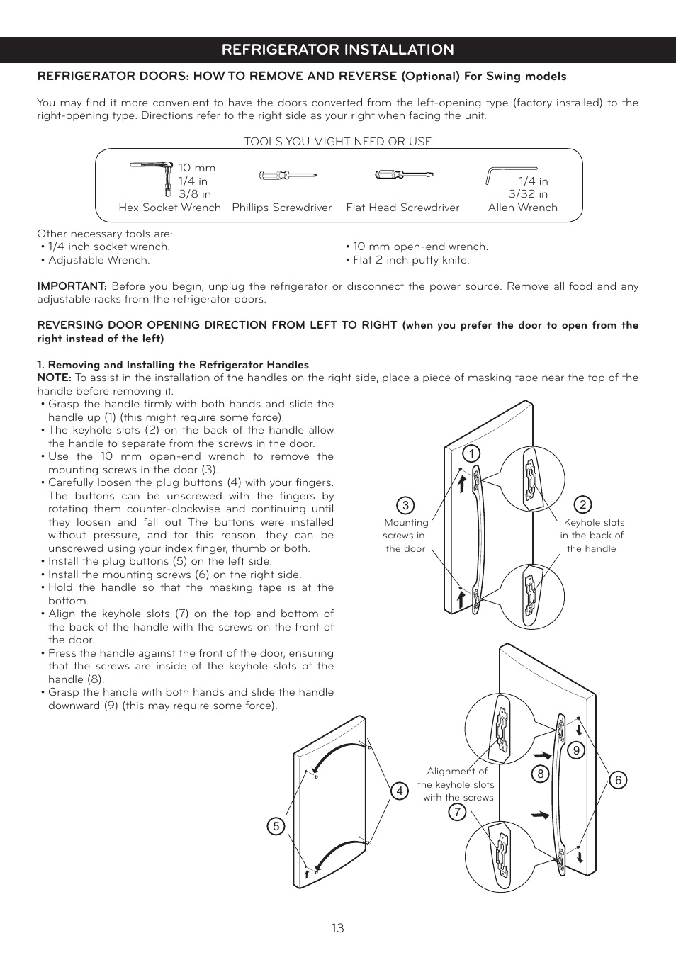 Refrigerator installation | LG LBC20514SW User Manual | Page 14 / 35