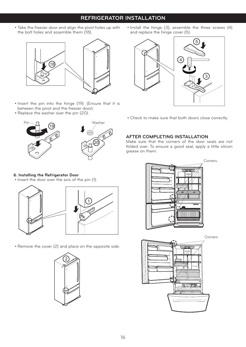 Refrigerator installation | LG LBC20514SW User Manual | Page 17 / 35
