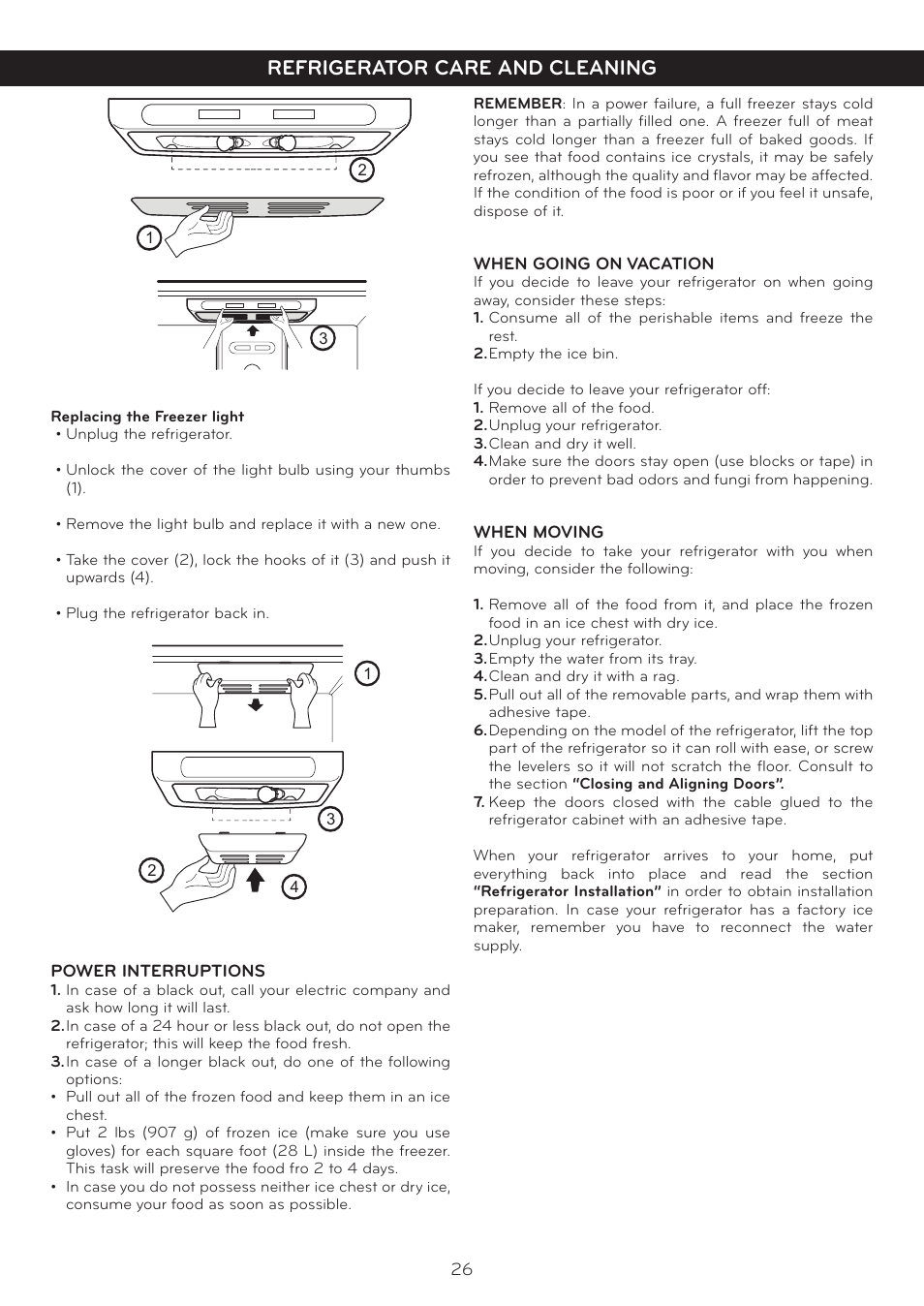 Refrigerator care and cleaning | LG LBC20514SW User Manual | Page 27 / 35