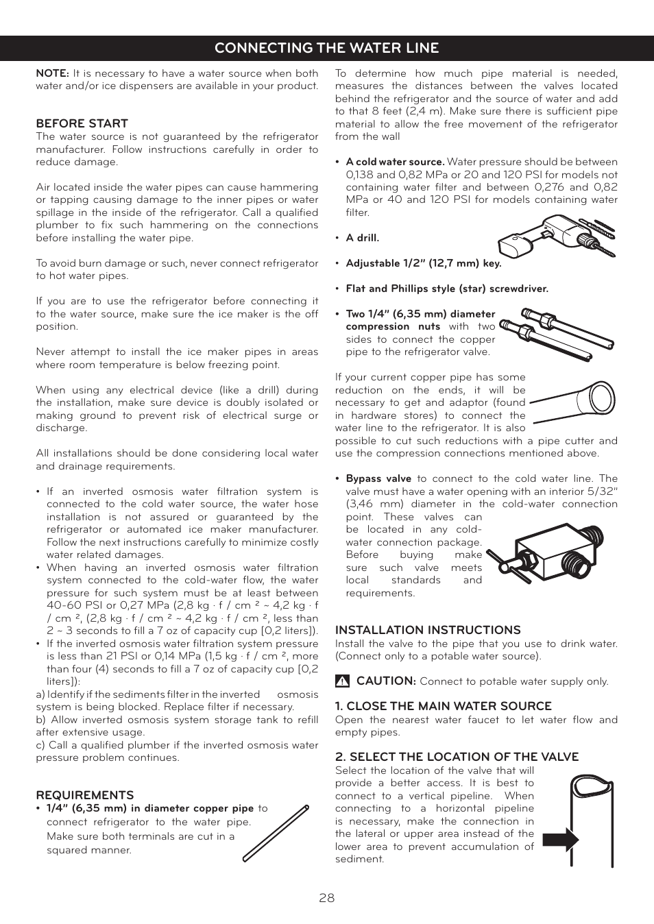 Connecting the water line | LG LBC20514SW User Manual | Page 29 / 35
