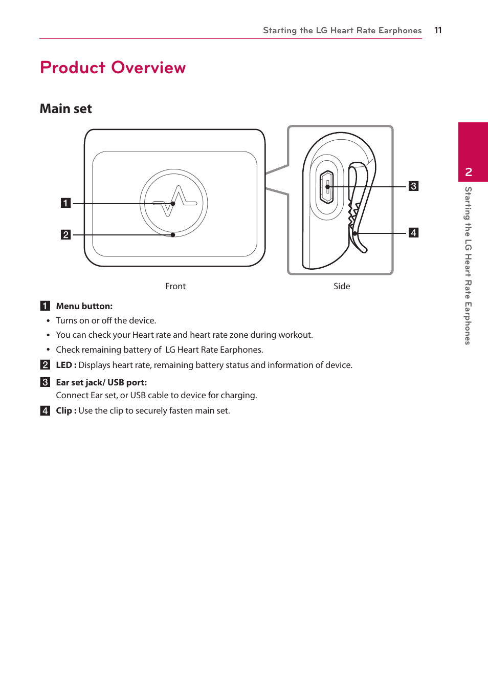 Product overview, Main set | LG FR74 User Manual | Page 11 / 42