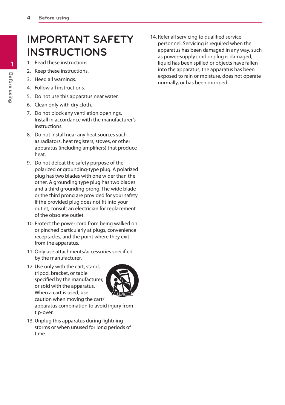 Important safety instructions | LG FR74 User Manual | Page 4 / 42