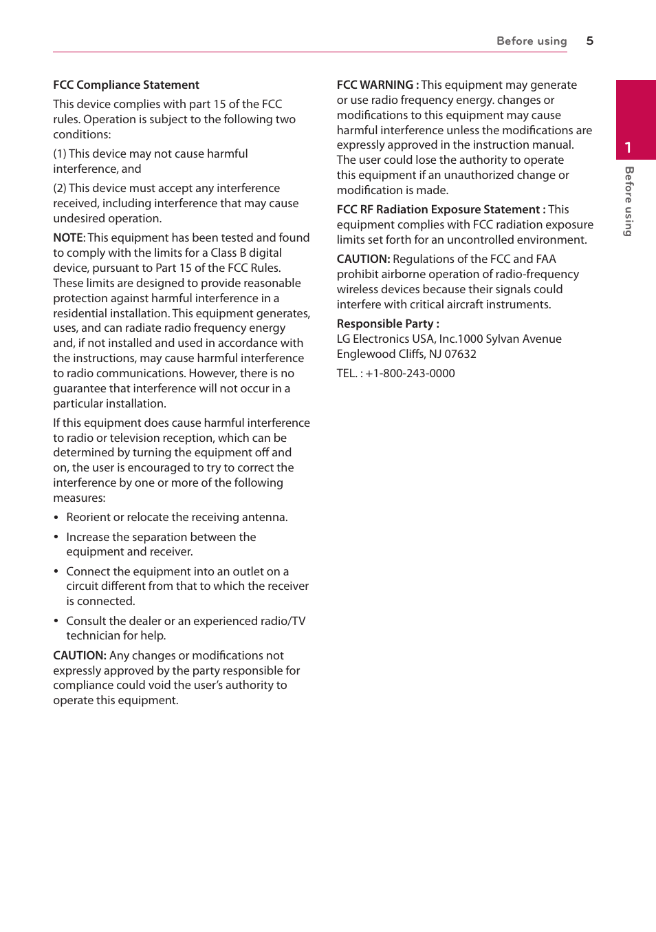 LG FR74 User Manual | Page 5 / 42