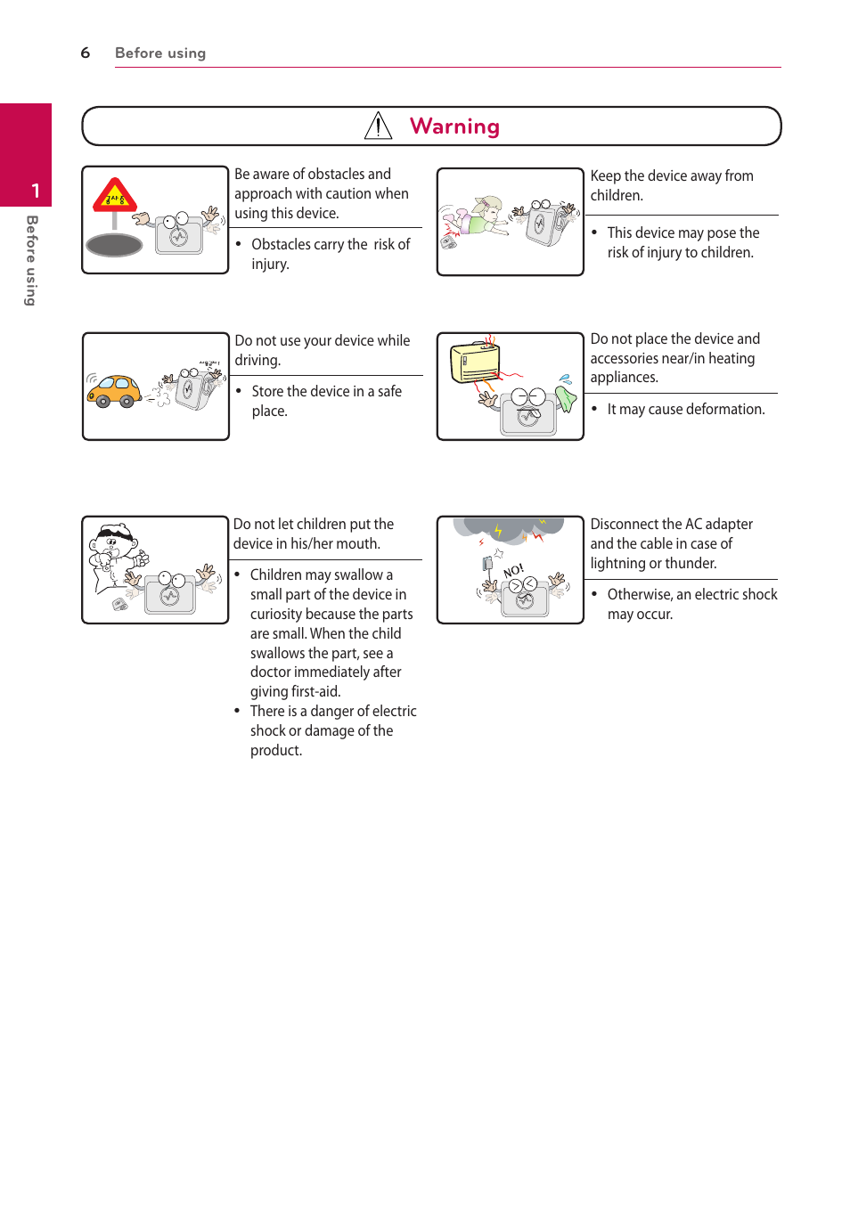 Warning | LG FR74 User Manual | Page 6 / 42